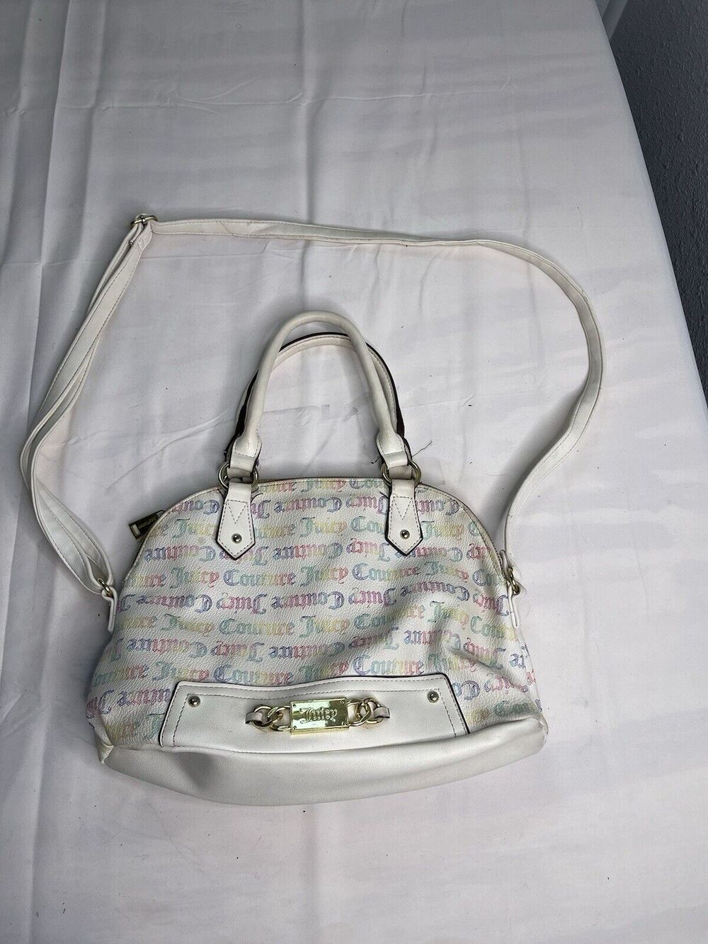 Juicy Couture Off The Chain Dome Satchel Handbag White Multi Color b